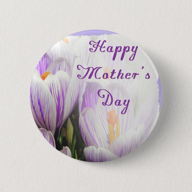 Badge Rond 5 Cm Joyeuse fête des mères Violette et Blanche Tulipes (Devant)