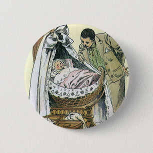 Badge Rond 5 Cm Joyeuse Fête des Pères Vintage, Couffin de bébé vi