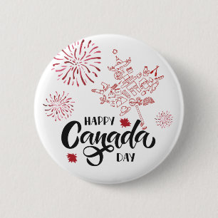 Badge Rond 5 Cm Joyeuse Fête du Canada Épinglette