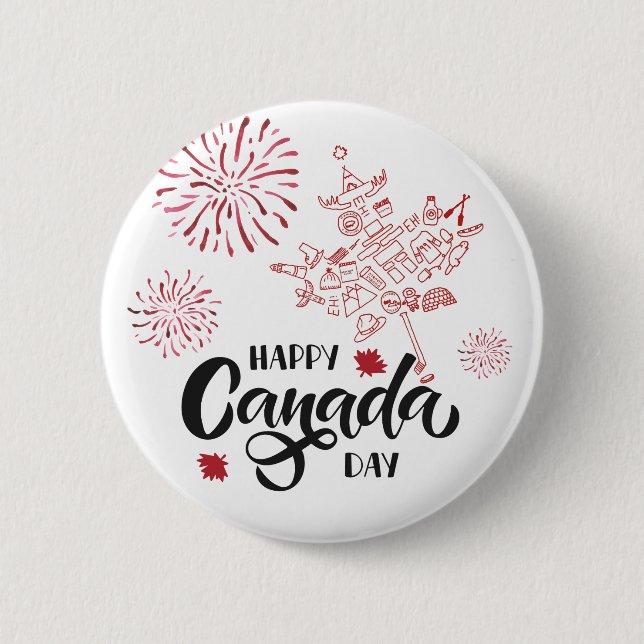 Badge Rond 5 Cm Joyeuse Fête du Canada Épinglette (Devant)