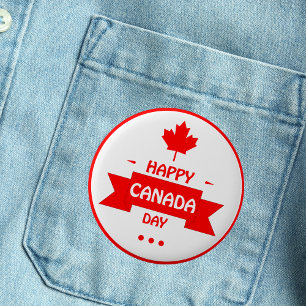 Badge Rond 5 Cm Joyeuse fête du Canada, Feuille d'érable rouge gra
