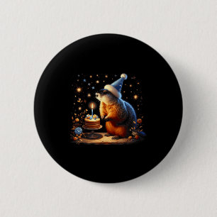 Badge Rond 5 Cm Joyeuse fête du jour de la marmotte avec gâteau d'