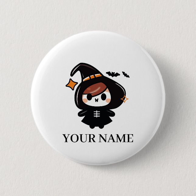 Badge Rond 5 Cm Joyeuse Halloween Sorcière (Devant)