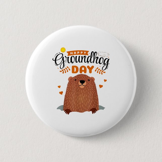 Badge Rond 5 Cm Joyeuse journée de la marmotte  (Devant)