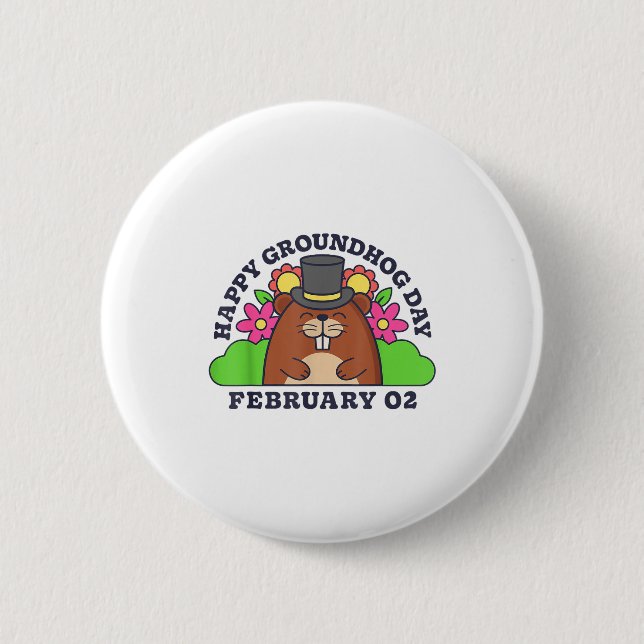 Badge Rond 5 Cm Joyeuse journée de la marmotte 2 février Hommes Fe (Devant)