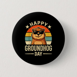Badge Rond 5 Cm Joyeuse journée de la marmotte rétro Cool Ground H