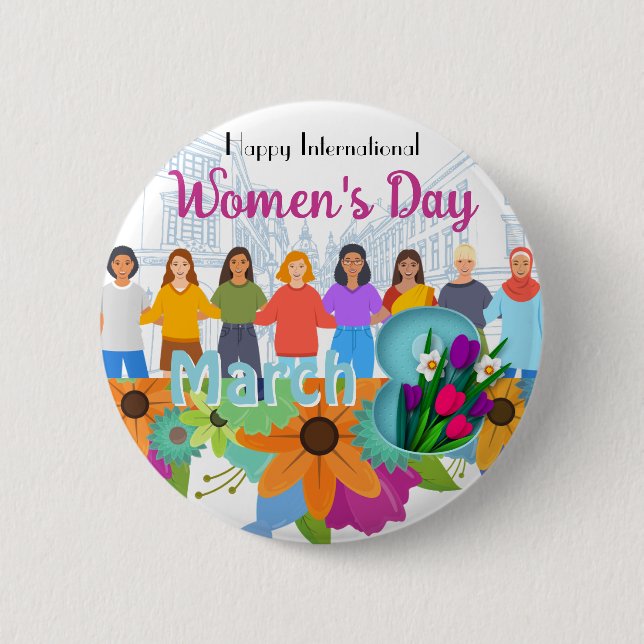 Badge Rond 5 Cm Joyeuse Journée internationale de la femme 8 mars  (Devant)