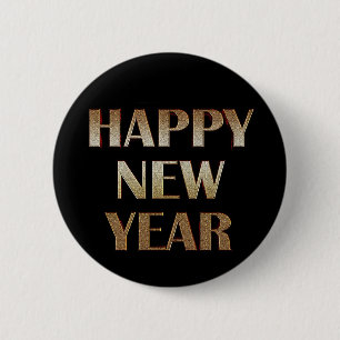 Badge Rond 5 Cm Joyeuse nouvelle année Gold Metallic Texte Image