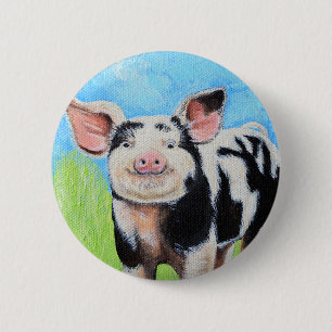 Badge Rond 5 Cm Joyeuse peinture de petit cochon