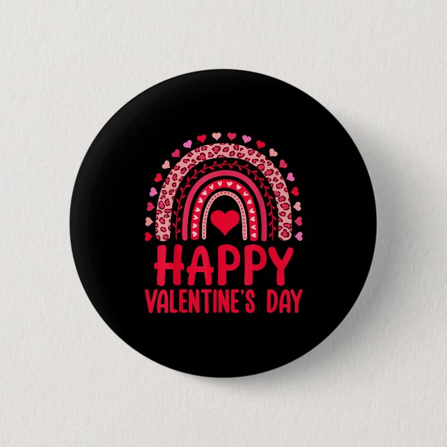 Badge Rond 5 Cm Joyeuse Saint-Valentin Cœurs Rouges Léopard Arc-en (Devant)