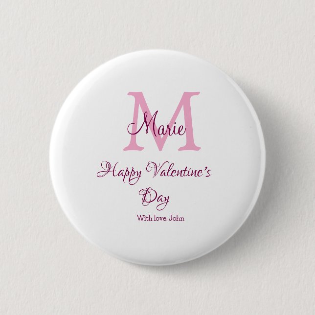 Badge Rond 5 Cm Joyeuse Saint-Valentin monogramme rose nom amour f (Devant)