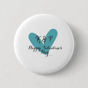 Badge Rond 5 Cm Joyeuse Saint-Valentin turquoise cœur nom lettre
