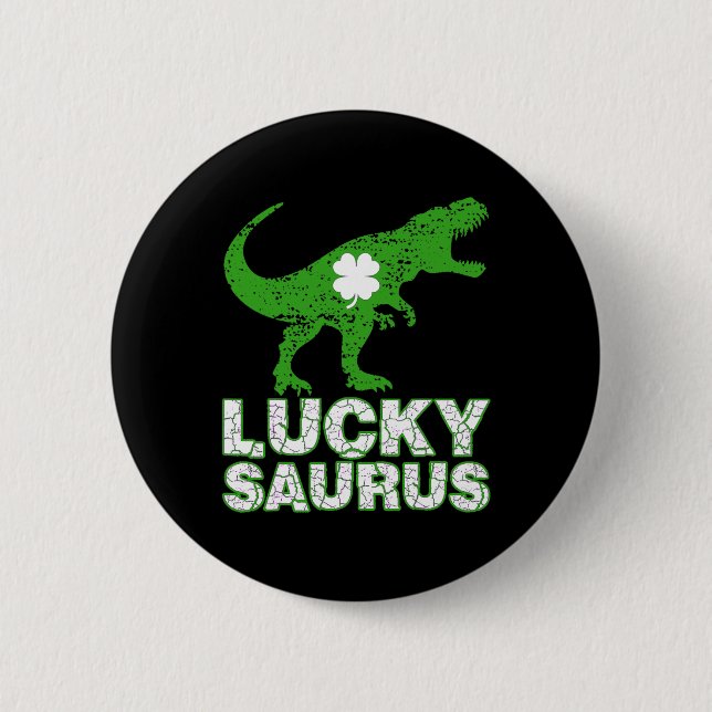 Badge Rond 5 Cm Joyeuse St Patrick Chanceuxsaurus Dinosaure Shamro (Devant)