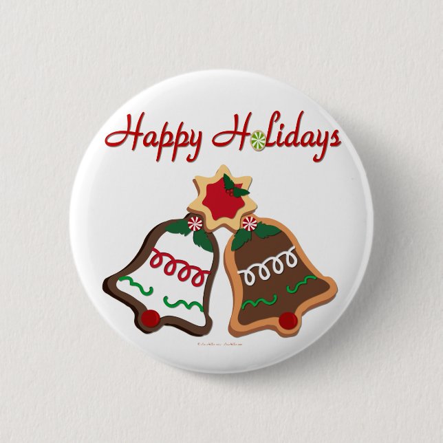 Badge Rond 5 Cm Joyeuses fêtes Noël Cookie Bells (Devant)