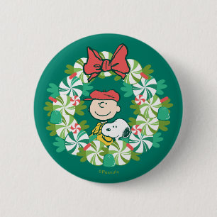 Badge Rond 5 Cm Joyeuses fêtes   Wreath de bonbon de menthe poivré