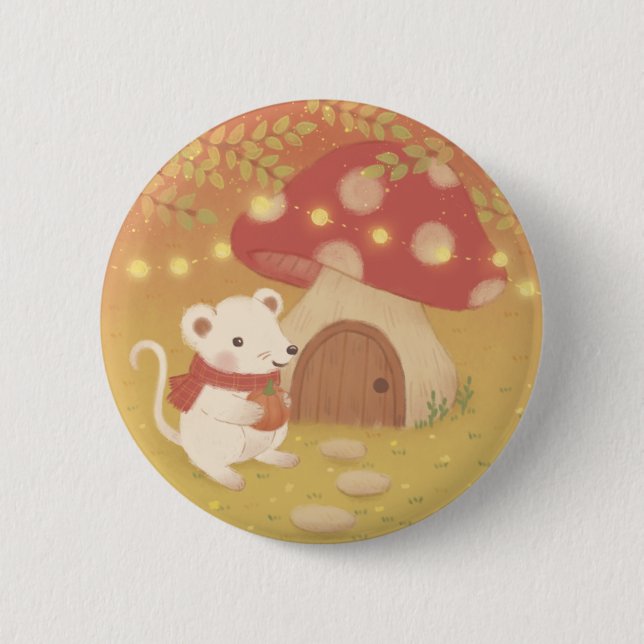 Badge Rond 5 Cm Joyeuses journées d'automne avec souris (Devant)