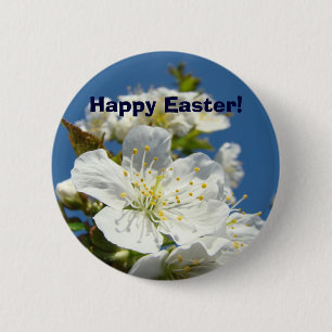 Badge Rond 5 Cm Joyeuses Pâques ! boutons Cerisiers en fleurs Fleu