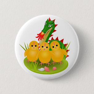 Badge Rond 5 Cm Joyeuses Pâques de trois poussins et Dragon de Mon