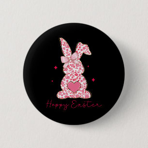 Badge Rond 5 Cm Joyeuses Pâques Fillettes Lapin Chinoiserie Floral