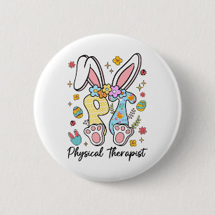 Badge Rond 5 Cm Joyeuses Pâques Physiothérapie Pt Thérapeute Lapin
