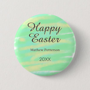 Badge Rond 5 Cm Joyeuses Pâques vert jaune pastel gris nom année