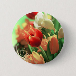 Badge Rond 5 Cm Joyeuses Tulipes de Pâques
