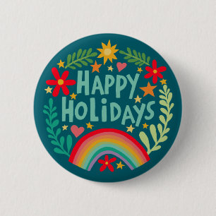 Badge Rond 5 Cm Joyeuses Vacances Arc-en-ciel mignon à la main col