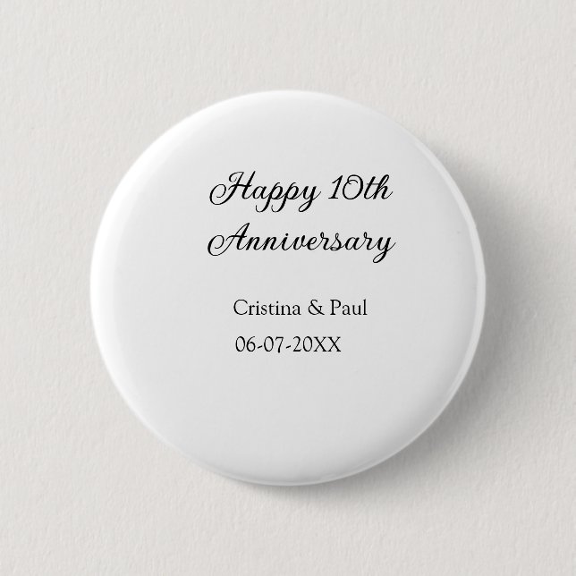 Badge Rond 5 Cm Joyeux 10e anniversaire simple nom de mariage mini (Devant)