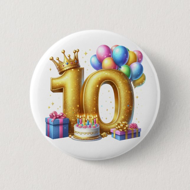 Badge Rond 5 Cm Joyeux 10ème Anniversaire (Devant)