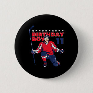 Badge Rond 5 Cm Joyeux 11e Anniversaire Garçon Joueur de Hockey su