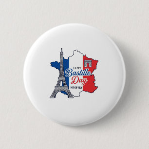 Badge Rond 5 Cm Joyeux 14 juillet France Carte Tour Eiffel Vector_