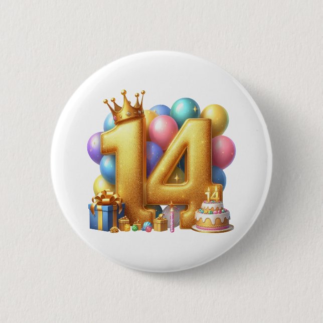 Badge Rond 5 Cm Joyeux 14e anniversaire (Devant)