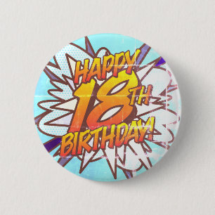 Badge Rond 5 Cm Joyeux 18e ANNIVERSAIRE Bande dessinée rétro amusa