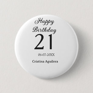 Badge Rond 5 Cm Joyeux 21e anniversaire lettre gras nom simple min