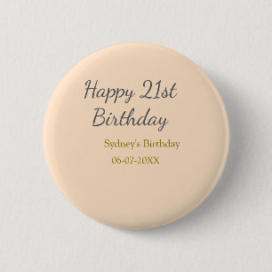 Badge Rond 5 Cm Joyeux 21e anniversaire nom date gris orange paste