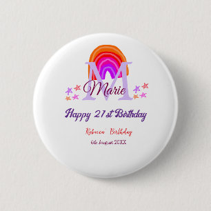 Badge Rond 5 Cm Joyeux 21e anniversaire rose ajouter nom monogramm