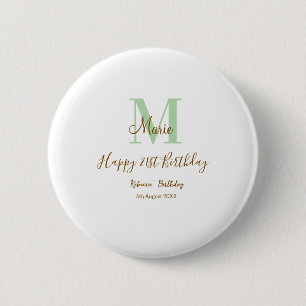 Badge Rond 5 Cm Joyeux 21e Anniversaire vert ajouter nom monogramm