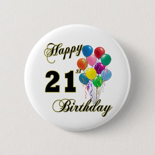 Badge Rond 5 Cm Joyeux 21ème anniversaire avec des ballons (Devant)