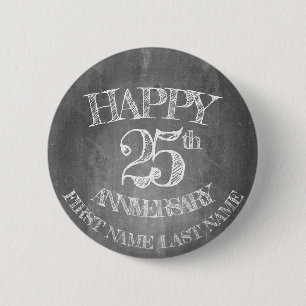 Badge Rond 5 Cm Joyeux 25e anniversaire sur tableau craie
