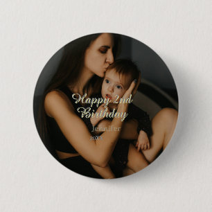 Badge Rond 5 Cm Joyeux 2ème anniversaire enfants bébé mère jaune g