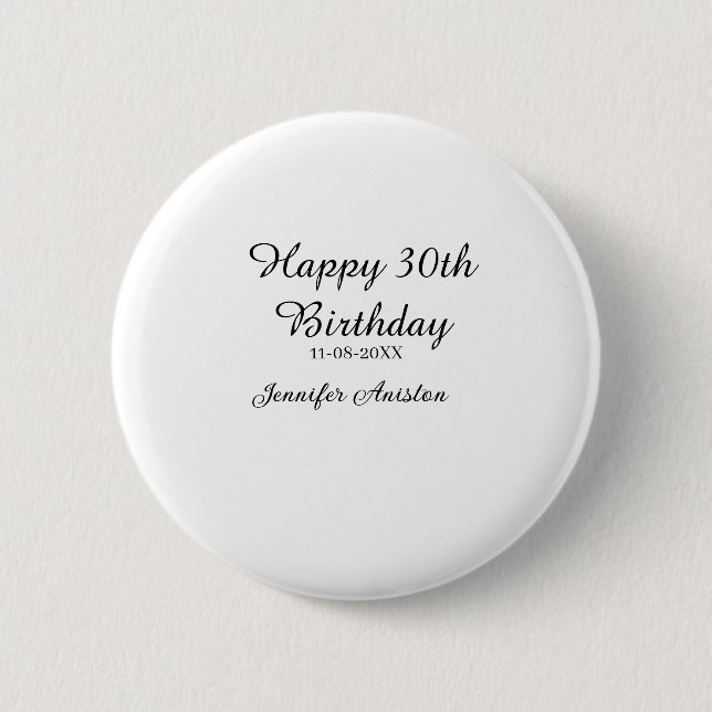 Badge Rond 5 Cm Joyeux 30e anniversaire ajouter nom date élégant s (Devant)
