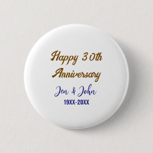 Badge Rond 5 Cm Joyeux 30e anniversaire de mariage royal bleu or s