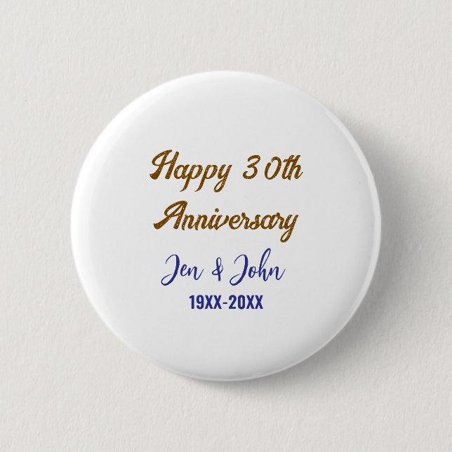 Badge Rond 5 Cm Joyeux 30e anniversaire de mariage royal bleu or s (Devant)