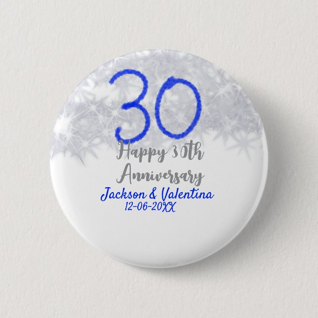 Badge Rond 5 Cm Joyeux 30ème anniversaire de mariage argent paille (Devant)