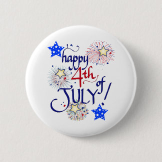 Badge Rond 5 Cm Joyeux 4 juillet ! avec feux d'artifice et stars B