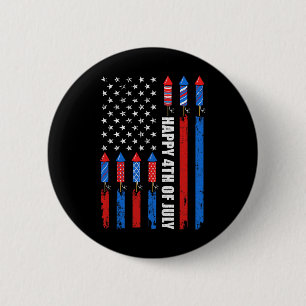 Badge Rond 5 Cm Joyeux 4 juillet Drapeau américain Feux d'artifice
