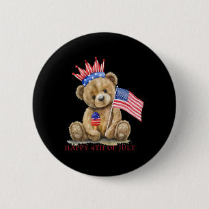 Badge Rond 5 Cm Joyeux 4 juillet Patriote Ourson Mignon Femmes Fil