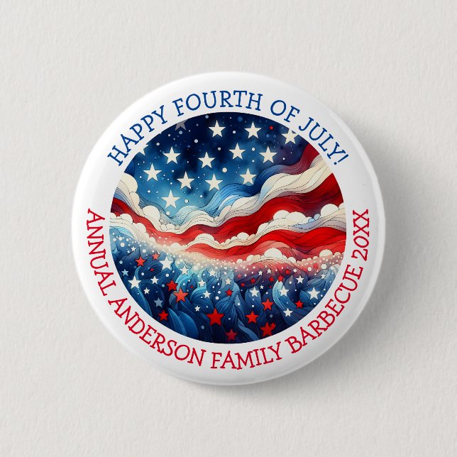 Badge Rond 5 Cm Joyeux 4 Juillet Personnalisé (Devant)