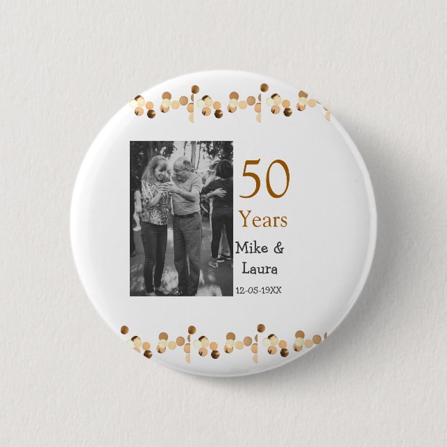 Badge Rond 5 Cm Joyeux 50e anniversaire ajouter nom du couple date (Devant)