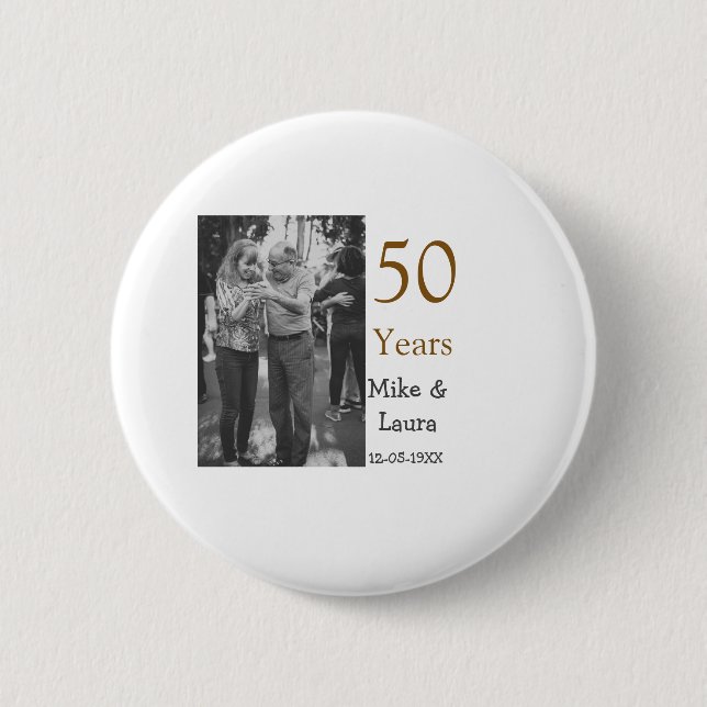 Badge Rond 5 Cm Joyeux 50e anniversaire ajouter nom du couple date (Devant)
